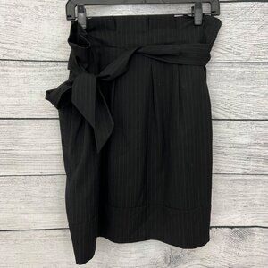 BCBG Maxazria Black Pinstripe Wrap Skirt With Bow Detail Size 10
